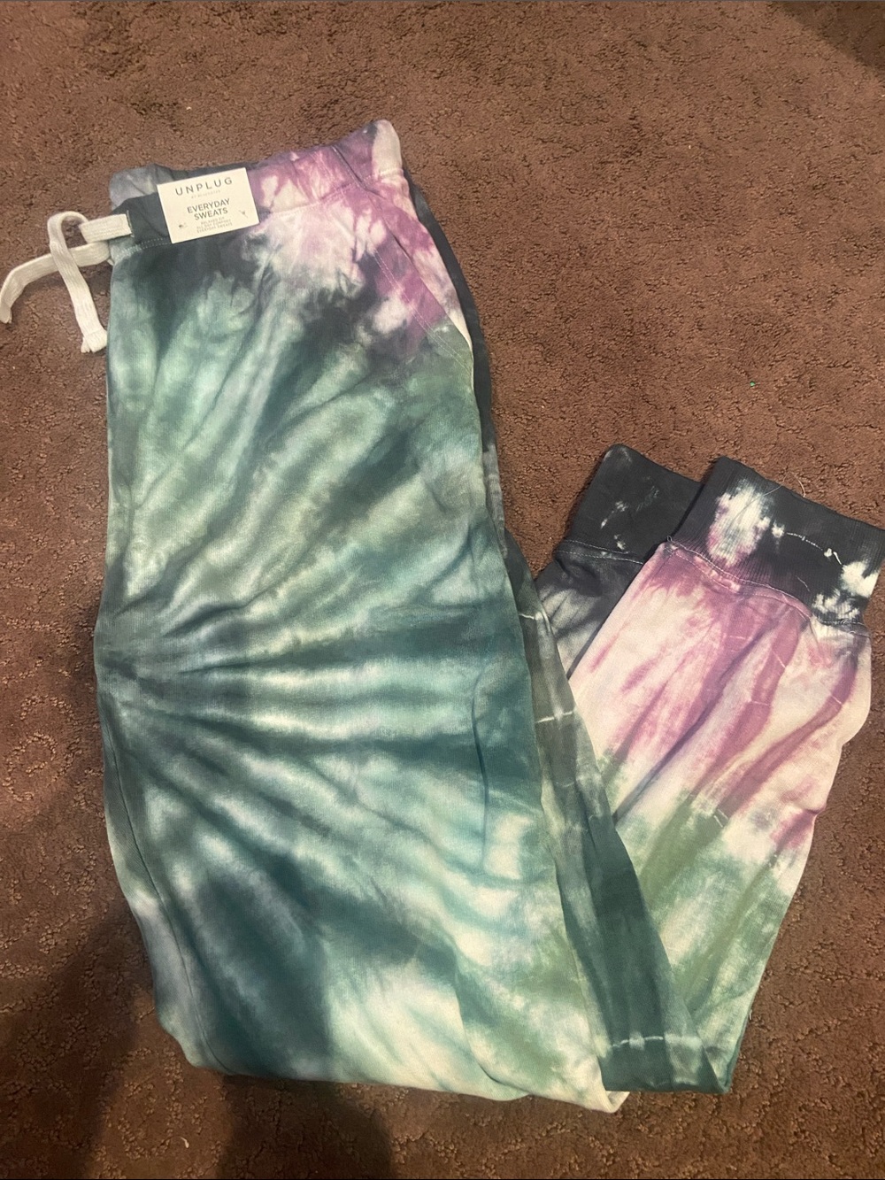 UNPLUG Tie-Dye Track Joggers in Teal & Purple